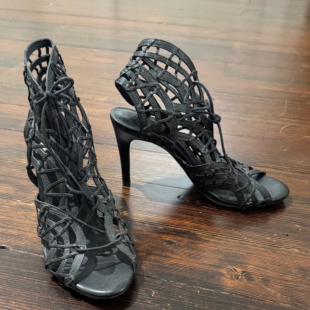 Joie Black Leather Lace-Up Sandals/Heels